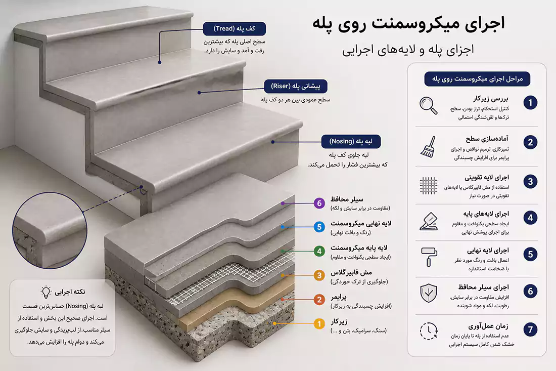 اجرای میکروسمنت کف پله چگونه انجام می‌شود؟