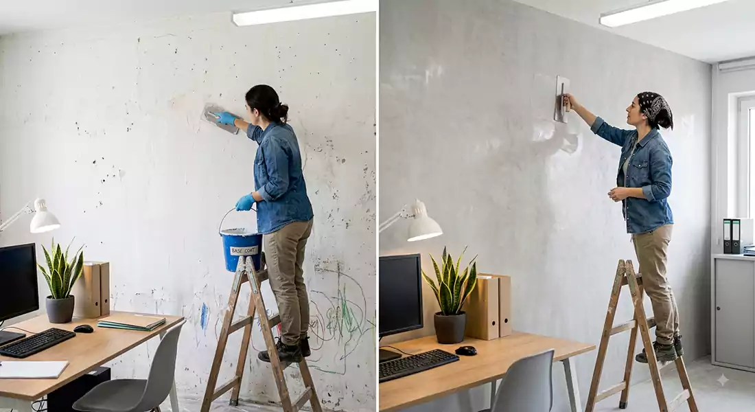 اجرای میکروسمنت روی گچ در فضای اداری